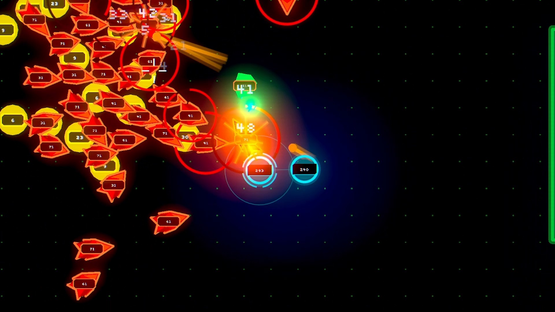A Square Rootcket blast converting enemies
